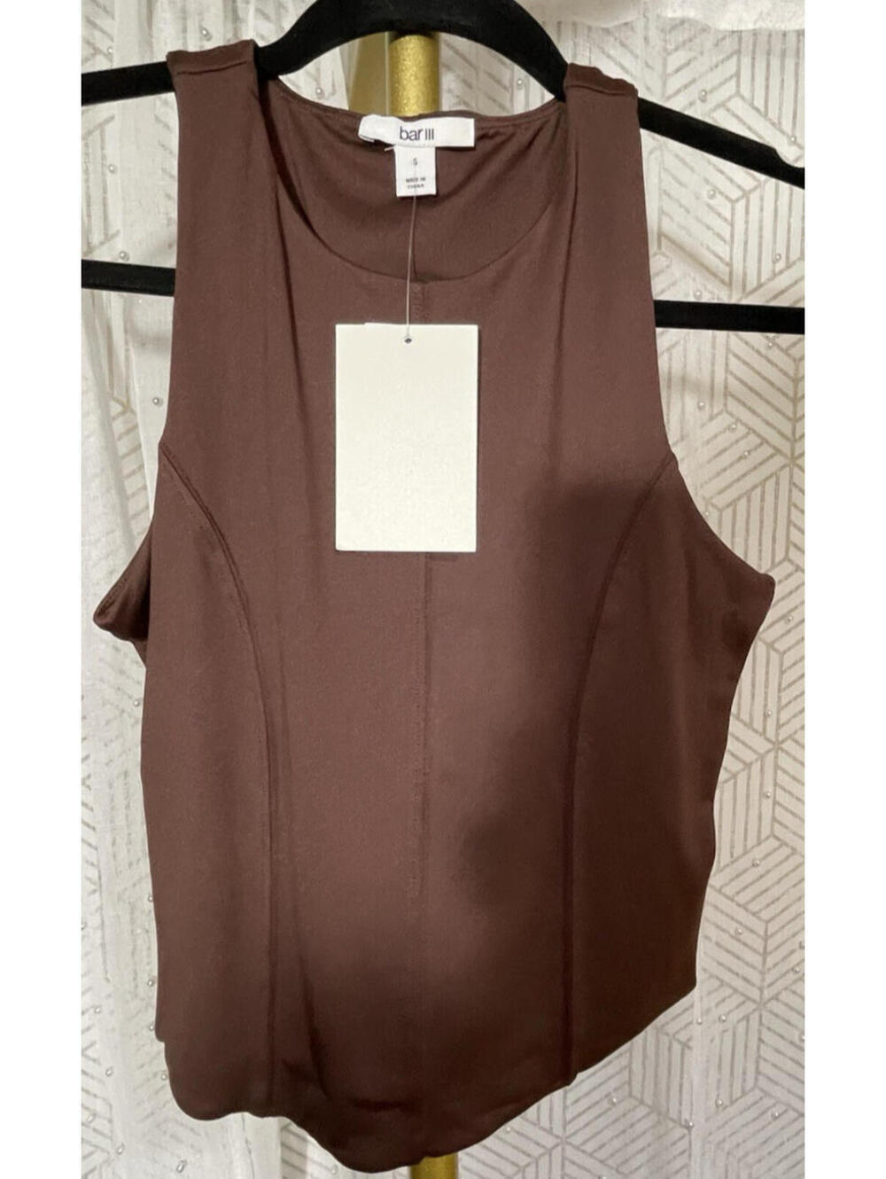 NWT Bar III Brown Muscle Tank Top Women’s Small Crew Neck Sleeveless Solid Basic